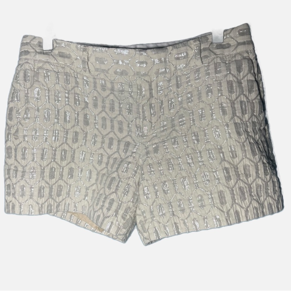 Banana Republic Metallic Jacquard Shorts cream Silver Luxe Resort Holiday Size 2 - Picture 3 of 6